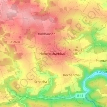 Topografische kaart Hohenschambach, hoogte, reliëf