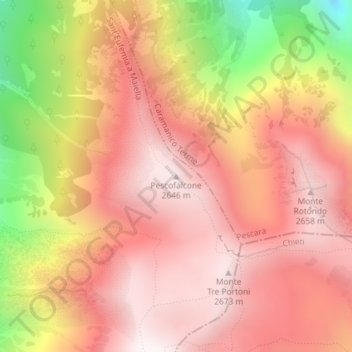 Topografische kaart Pescofalcone, hoogte, reliëf