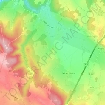 Topografische kaart Angelane, hoogte, reliëf