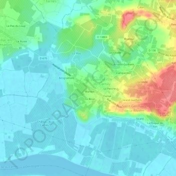 Topografische kaart Blanzac Ouest, hoogte, reliëf