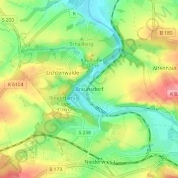 Topografische kaart Braunsdorf, hoogte, reliëf
