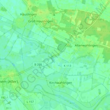 Topografische kaart Rethemer Fähre, hoogte, reliëf