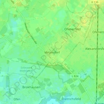 Topografische kaart Metjendorf, hoogte, reliëf
