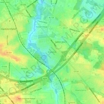 Topografische kaart Brookfield, hoogte, reliëf