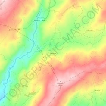 Topografische kaart Cavaca, hoogte, reliëf