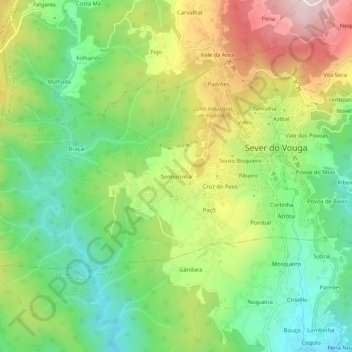 Topografische kaart Senhorinha, hoogte, reliëf