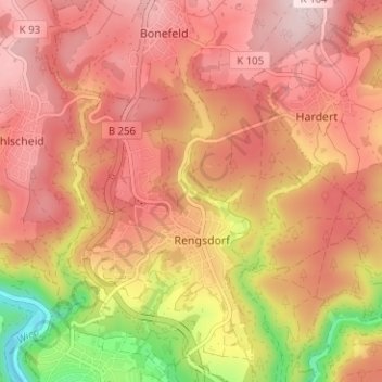 Topografische kaart Untere Mühle, hoogte, reliëf