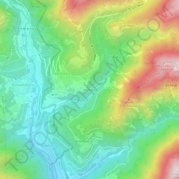Topografische kaart Les Ragias, hoogte, reliëf
