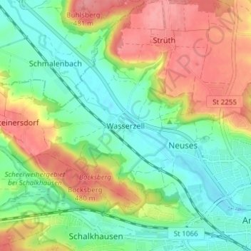 Topografische kaart Wasserzell, hoogte, reliëf