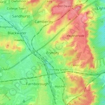 Topografische kaart Frimley, hoogte, reliëf