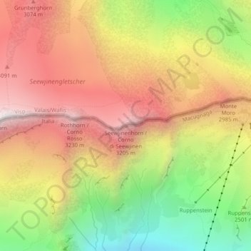Topografische kaart Seewjinenhorn / Corno di Seewjinen, hoogte, reliëf