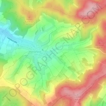 Topografische kaart Hessisches Bergland, hoogte, reliëf