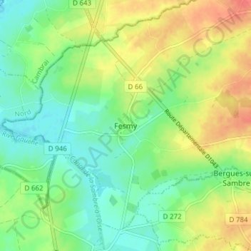Topografische kaart Fesmy, hoogte, reliëf