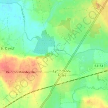 Topografische kaart West Lydford, hoogte, reliëf