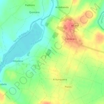 Topografische kaart Agra de San Cosme, hoogte, reliëf