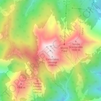Topografische kaart Monte Sirino, hoogte, reliëf