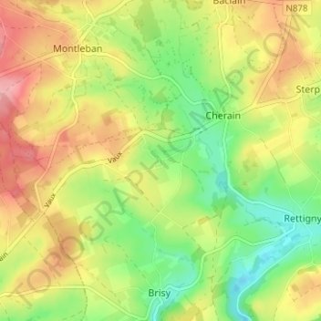 Topografische kaart Vaux, hoogte, reliëf