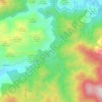 Topografische kaart Campu Omu, hoogte, reliëf