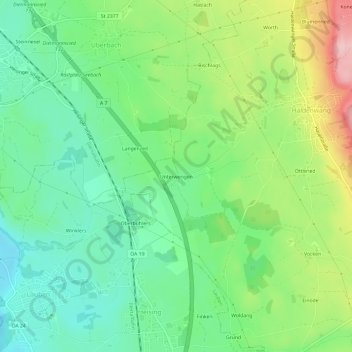 Topografische kaart Unterwengen, hoogte, reliëf