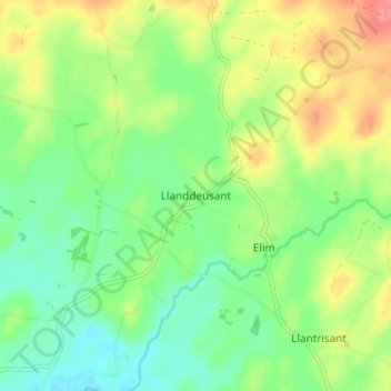 Topografische kaart Llanddeusant, hoogte, reliëf