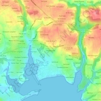 Topografische kaart Kermarquer, hoogte, reliëf