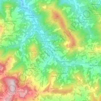 Topografische kaart Schizzola, hoogte, reliëf