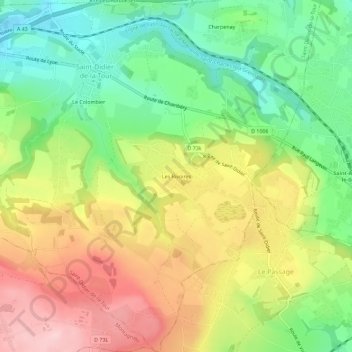 Topografische kaart Les Rivoires, hoogte, reliëf