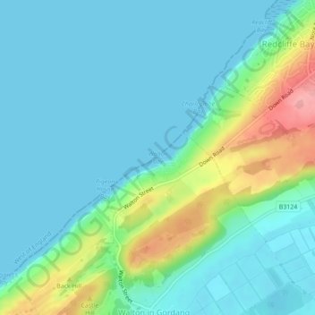 Topografische kaart Walton Bay, hoogte, reliëf