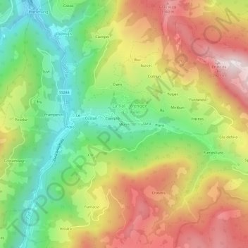 Topografische kaart Murin, hoogte, reliëf