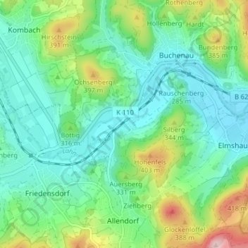 Topografische kaart Carlshütte, hoogte, reliëf