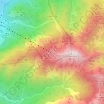 Topografische kaart Tegelberg, hoogte, reliëf