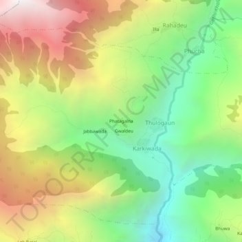 Topografische kaart Phatagalna, hoogte, reliëf