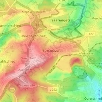 Topografische kaart Göttelborn, hoogte, reliëf
