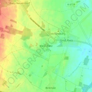 Topografische kaart Klein Rietz, hoogte, reliëf