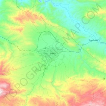 Topografische kaart Bojnord, hoogte, reliëf