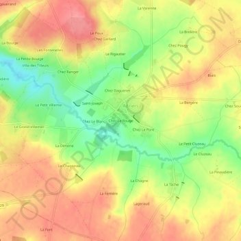 Topografische kaart Chez Le Rouge, hoogte, reliëf