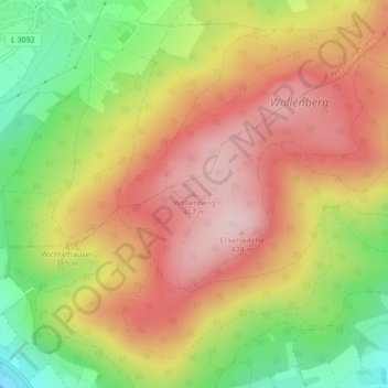 Topografische kaart Wollenberg, hoogte, reliëf