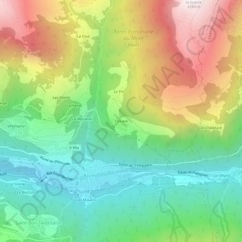 Topografische kaart Tincave, hoogte, reliëf