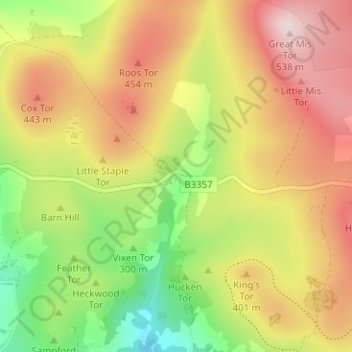 Topografische kaart Merrivale, hoogte, reliëf