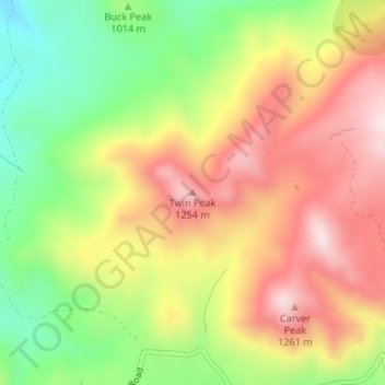 Topografische kaart Twin Peak, hoogte, reliëf