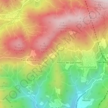 Topografische kaart Bussoli, hoogte, reliëf