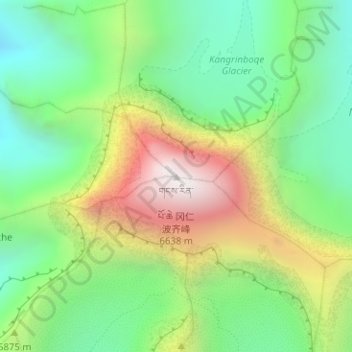 Topografische kaart Kailash, hoogte, reliëf