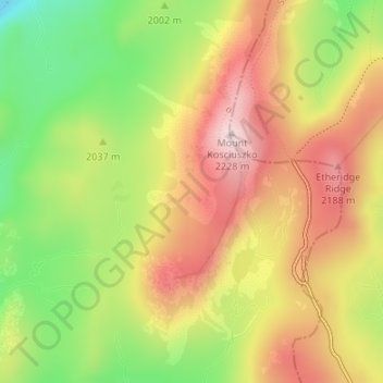 Topografische kaart Australian Alps, hoogte, reliëf