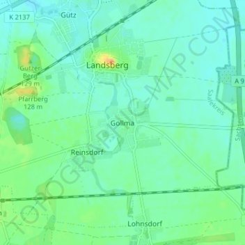 Topografische kaart Gollma, hoogte, reliëf