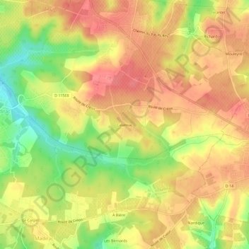 Topografische kaart Calamiac, hoogte, reliëf
