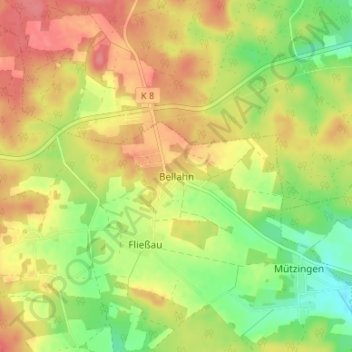 Topografische kaart Bellahn, hoogte, reliëf