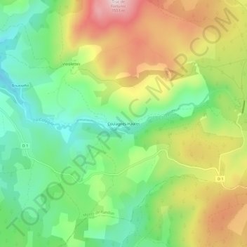 Topografische kaart Coulagnes-Hautes, hoogte, reliëf