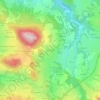 Topografische kaart Messinhac, hoogte, reliëf