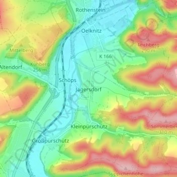 Topografische kaart Jägersdorf, hoogte, reliëf