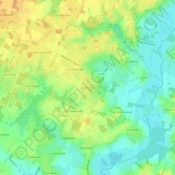 Topografische kaart Les Plateaux, hoogte, reliëf